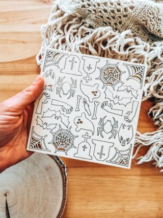 DEKOR - HALOWEEN 01 (14,5cm x 14,5cm) - - - (duch, duchy, strach, strachy, pajęczyna, pająk, nietoperz, cmentarz)