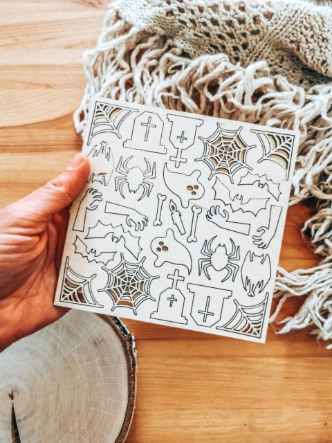 DEKOR - HALOWEEN 01 (14,5cm x 14,5cm) - - - (duch, duchy, strach, strachy, pajęczyna, pająk, nietoperz, cmentarz)