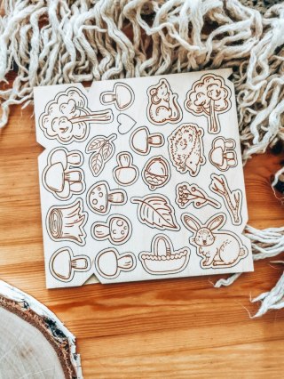 DEKOR - zestaw GRZYBOBRANIE (14,5cm x 14,5cm) - - - (las, zwierzęta leśne, jesień, jesienny park, grzyby, grzybiarz)