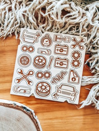 DEKOR - zestaw MECHANIK (14,5cm x 14,5cm) - - - (warsztat samochodowy, samochód, naprawa samochodu)