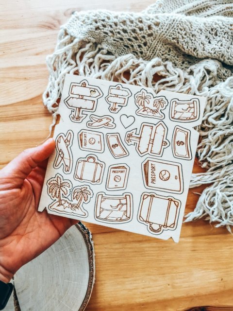 DEKOR - zestaw PODRÓŻNIK (14,5cm x 14,5cm) - - - (urlop, podróż, wakacje, holiday, travel, palmy, samolot)