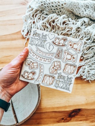 DEKOR - zestaw ROCZEK 01 (14,5cm x 14,5cm) - - - (pierwsze urodziny, zabawki, dziecko, mam już roczek)