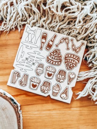 DEKOR - zestaw SŁODKOŚCI 01 (14,5cm x 14,5cm) - - - (tort, torty, słodki stół, babeczki, cukiernia, pracownia cukiernicza, cukie