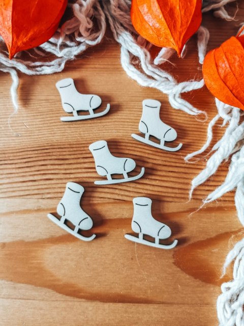 Dekor - ŁYŻWA 2-5cm (5-10 szt) - - - (dekorek, scrapka, skrapka, drewienko, skarpeta świąteczna)