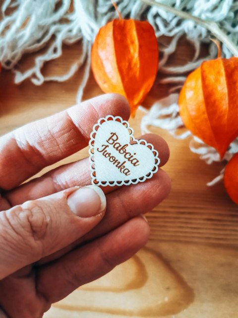 Dowolny tekst - Babcia/Dziadek + IMIĘ - AŻUROWE serce (1szt) 3/4/5cm - - - (serduszka, serduszko, serca, ażur, Dzień Babci Dziad