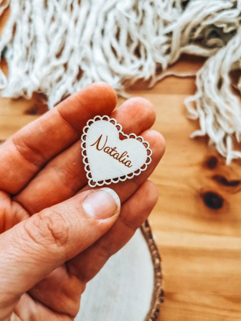 Dowolny tekst - IMIĘ - AŻUROWE SERCE (1szt) 3/4/5cm - - - (serduszka, serduszko, serca, ażur, aniołek)