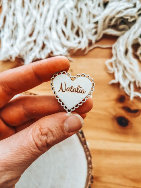 Dowolny tekst - IMIĘ - AŻUROWE SERCE (1szt) 3/4/5cm - - - (serduszka, serduszko, serca, ażur, aniołek)