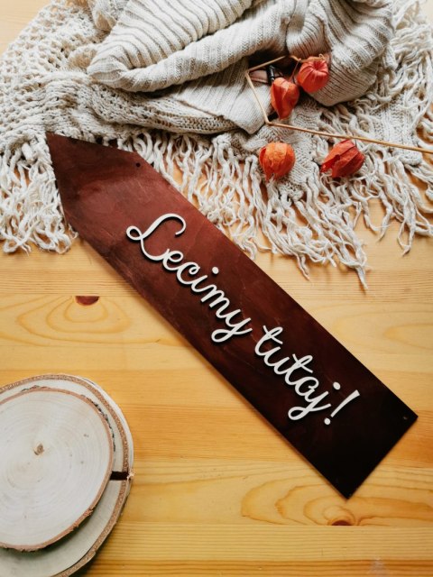 Drogowskaz (1szt) Lecimy tutaj! - - - (znak drogowskazu, tablica, tabliczka, strzałka)