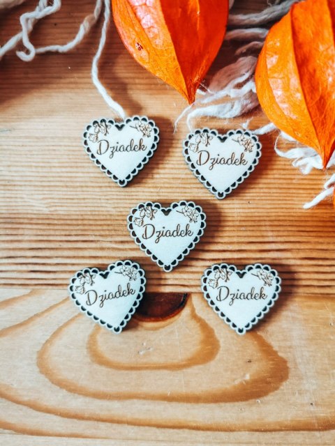 Dziadek - AŻUROWE serce (5szt) 3/4/5cm - - - (serduszka, serduszko, serca, ażur, Dzień Babci Dziadka Dziadków)