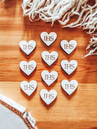 IHS - SERCE (5szt) 3/4/5cm - - - (serduszka, serduszko, serca, Pierwsza Komunia Święta)