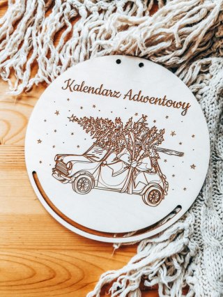 Kalendarz Adwentowy TABLICA - AUTO nr 01 z choinką (koło) - - - (baza tabliczka do kalendarza adwentowego, samochód, choinka)