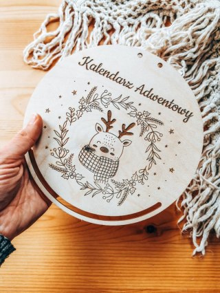 Kalendarz Adwentowy TABLICA - RENIFER w świątecznym wieńcu (koło) - - - (baza tabliczka do kalendarza adwentowego)