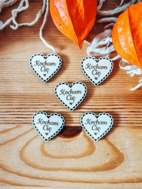 Kocham Cię - AŻUROWE serce (5szt) 3/4/5cm - - - (serduszka, serduszko, serca, ażur, Dzień Babci Dziadka Dziadków)