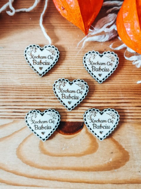 Kocham Cię Babciu - AŻUROWE serce (5szt) 3/4/5cm - - - (serduszka, serduszko, serca, ażur, Dzień Babci Dziadka Dziadków)