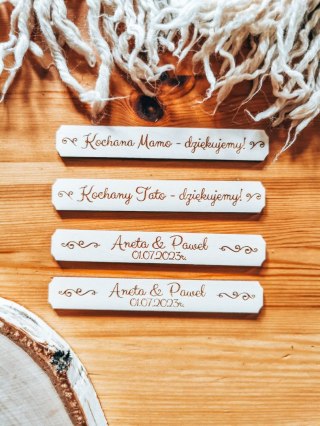 Kochana Mamo Tato Dziękujemy IMIONA MIX - TABLICZKA (4szt) 10cm/12cm/14cm (8 wzorów) - - - (personalizowane podziękowanie ślubne