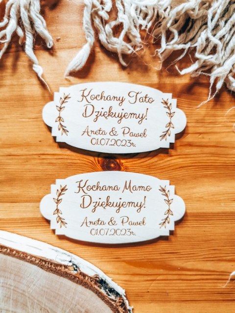 Kochana Mamo Tato Dziękujemy IMIONA - TABLICZKA (2szt) 10cm/12cm/14cm (8 wzorów) - - - (personalizowane podziękowanie ślubne dla