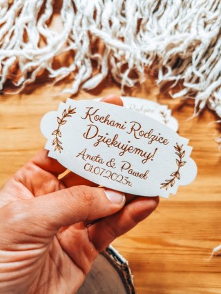 Kochani Rodzice Dziękujemy IMIONA - TABLICZKA (2szt) 10cm/12cm/14cm (8 wzorów) - - - (personalizowane podziękowanie ślubne dla r