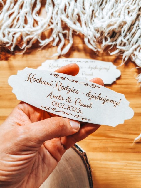 Kochani Rodzice Dziękujemy IMIONA - TABLICZKA (2szt) 14,0cm x 4,5cm (8 wzorów) - - - (personalizowane podziękowanie ślubne podzi