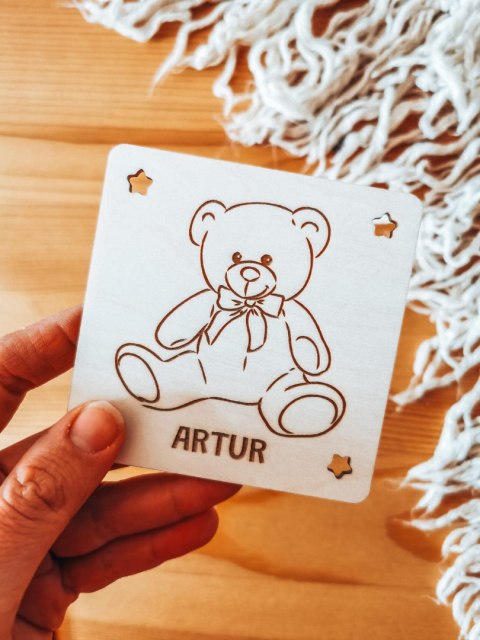 Kolorowanka drewniana (1szt) - MIŚ 01 z imieniem - - - (drewniane kolorowanki)