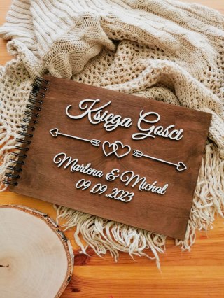 Księga Gości z drewnianą okładką - napis 3d - Strzałki - - - (album na zdjęcia)