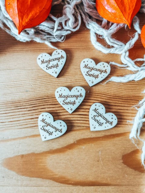 Magicznych Świąt - SERCE (5szt) 3/4/5cm - - - (serduszka, serduszko, serca, Gwiazdka, Święta, Boże Narodzenie)