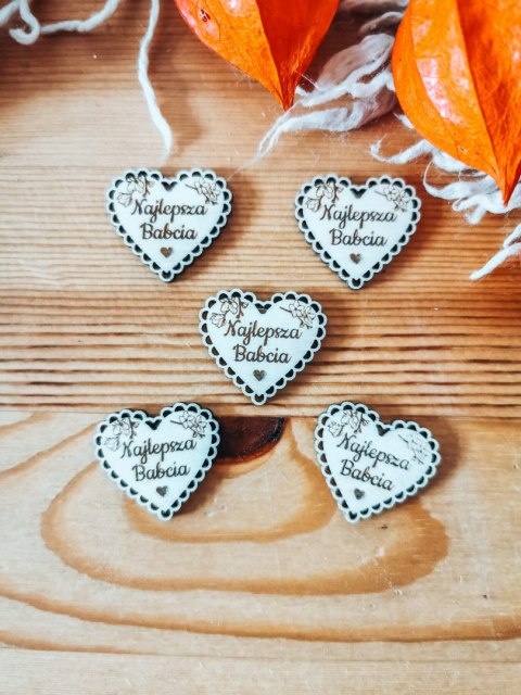 Najlepsza Babcia - AŻUROWE serce (5szt) 3/4/5cm - - - (serduszka, serduszko, serca, ażur, Dzień Babci Dziadka Dziadków)