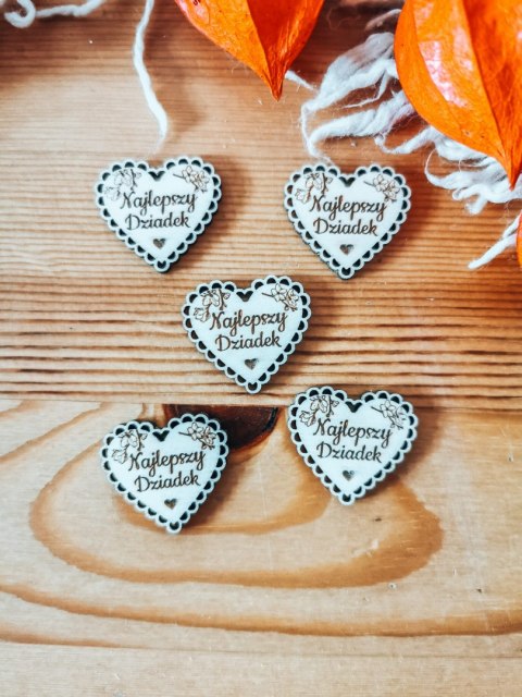 Najlepszy Dziadek - AŻUROWE serce (5szt) 3/4/5cm - - - (serduszka, serduszko, serca, ażur, Dzień Babci Dziadka Dziadków)