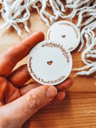 Podstawka 4/5/6cm (2szt) - podziękowanie WIANEK 02 - - - (etykietka metka bilecik koło dla gości ślub komunia chrzest)