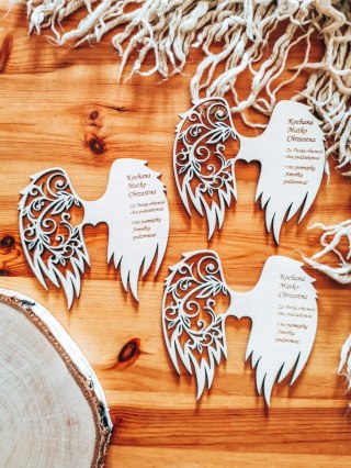 Skrzydła (12cm) (3szt) PODZIĘKOWANIE dla Matki Chrzestnej - kształt M-01 - (skrzydełka do aniołka, anioła, aniołek, anioł, Chrze