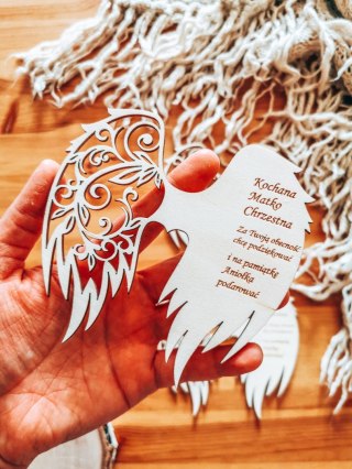 Skrzydła (12cm) (3szt) PODZIĘKOWANIE dla Matki Chrzestnej - kształt M-01 - (skrzydełka do aniołka, anioła, aniołek, anioł, Chrze