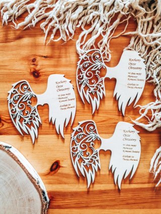 Skrzydła (12cm) (3szt) PODZIĘKOWANIE dla Ojca Chrzestnego - kształt M-01 - (skrzydełka do aniołka, anioła, aniołek, anioł, Chrze