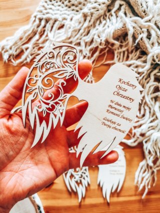 Skrzydła (12cm) (3szt) PODZIĘKOWANIE dla Ojca Chrzestnego - kształt M-01 - (skrzydełka do aniołka, anioła, aniołek, anioł, Chrze