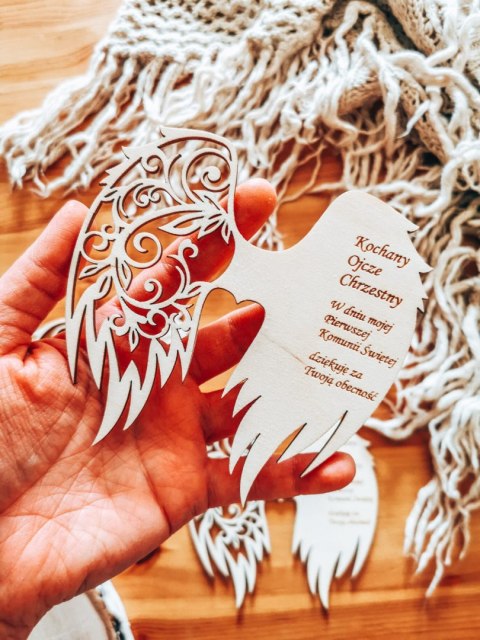 Skrzydła (12cm) (3szt) PODZIĘKOWANIE dla Ojca Chrzestnego - kształt M-01 - (skrzydełka do aniołka, anioła, aniołek, anioł, Chrze