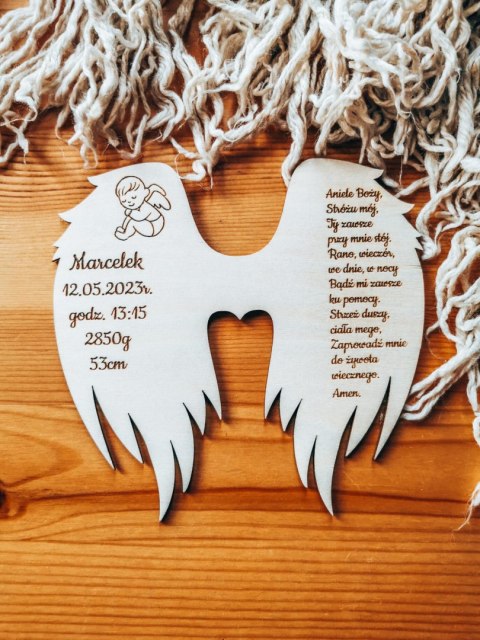 Skrzydła METRYCZKA z modlitwą (12cm) (1szt) - aniołek - - - (dowolny tekst, skrzydełka do aniołka, anioła aniołek, anioł, metryk