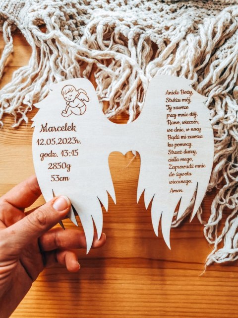 Skrzydła METRYCZKA z modlitwą (12cm) (1szt) - aniołek - - - (dowolny tekst, skrzydełka do aniołka, anioła aniołek, anioł, metryk