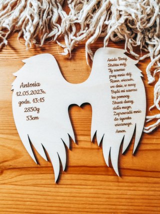 Skrzydła METRYCZKA z modlitwą (12cm) (1szt) - minimalistyczne - - - (dowolny tekst, skrzydełka do aniołka, anioła aniołek, anioł