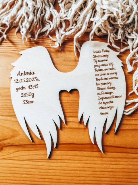 Skrzydła METRYCZKA z modlitwą (12cm) (1szt) - minimalistyczne - - - (dowolny tekst, skrzydełka do aniołka, anioła aniołek, anioł