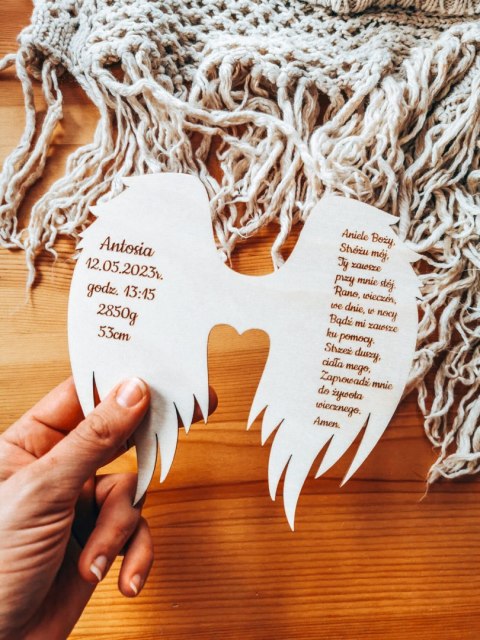 Skrzydła METRYCZKA z modlitwą (12cm) (1szt) - minimalistyczne - - - (dowolny tekst, skrzydełka do aniołka, anioła aniołek, anioł