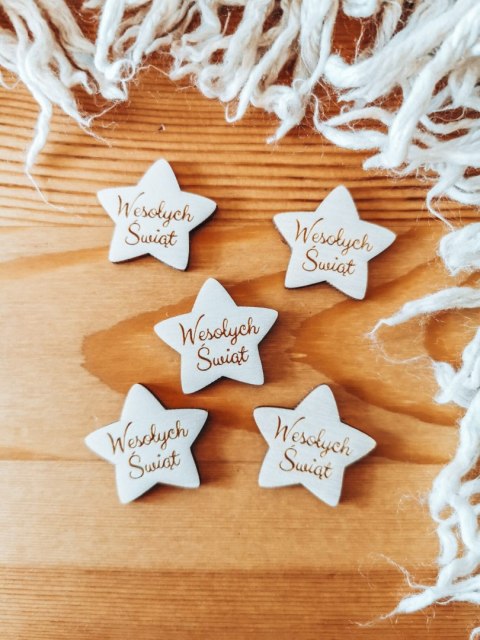 Wesołych Świąt - GWIAZDA (5szt) 3/4/5cm - - - (serduszka, serduszko, serca, Gwiazdka, Święta, Boże Narodzenie)