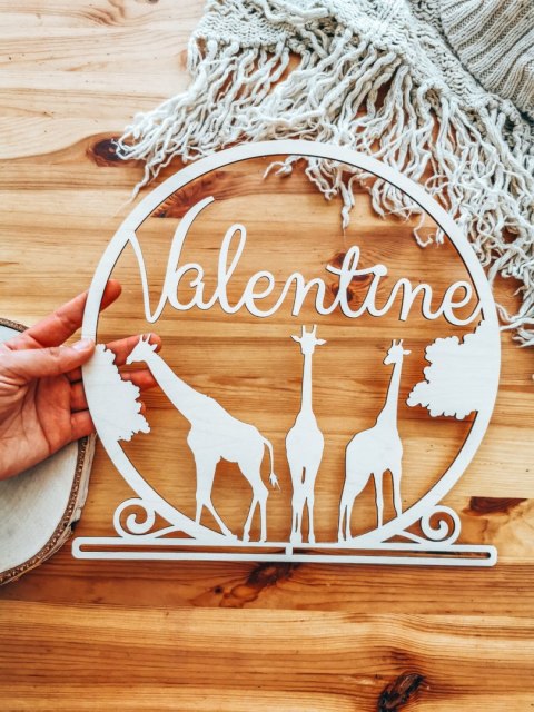 ŻYRAFA z imieniem - (1szt) - koło obręcz baza do łapacza snów makramy makatki - - - (łapacz snów, makrama, makatka)