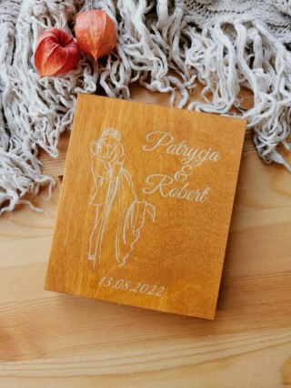 Życzenia - WZÓR 03 - dla Pary Młodej w drewnianym pudełku, kartka z życzeniami