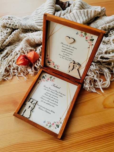 Życzenia - WZÓR 03 - dla Pary Młodej w drewnianym pudełku, kartka z życzeniami