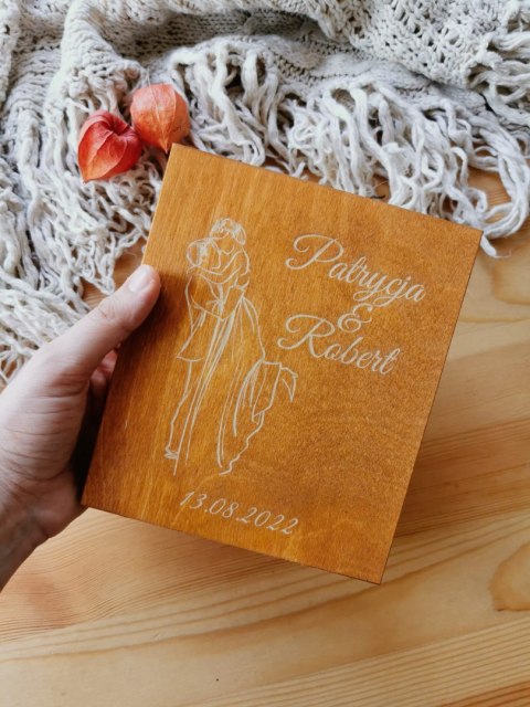 Życzenia - WZÓR 03 - dla Pary Młodej w drewnianym pudełku, kartka z życzeniami