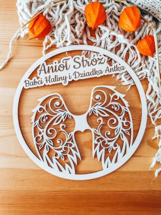 Anioł Stróż Babci i Dziadka - Koło z napisem (1szt) 20-39cm - SKRZYDŁA AŻUROWE