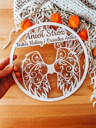 Anioł Stróż Babci i Dziadka - Koło z napisem (1szt) 20-39cm - SKRZYDŁA AŻUROWE