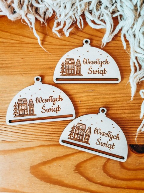 Bombka PÓŁOKRĄGŁA (3szt) - Domki 02 - - - (półbombka, połówka, Wesołych Świąt, zawieszka na choinkę)