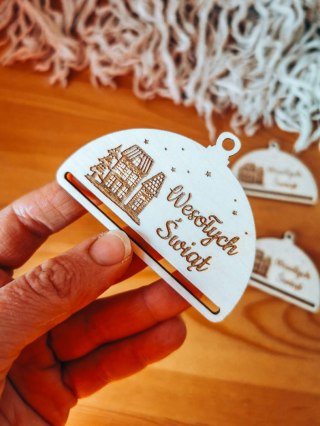 Bombka PÓŁOKRĄGŁA (3szt) - Domki 02 - - - (półbombka, połówka, Wesołych Świąt, zawieszka na choinkę)