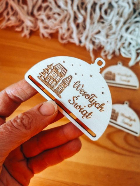 Bombka PÓŁOKRĄGŁA (3szt) - Domki 02 - - - (półbombka, połówka, Wesołych Świąt, zawieszka na choinkę)