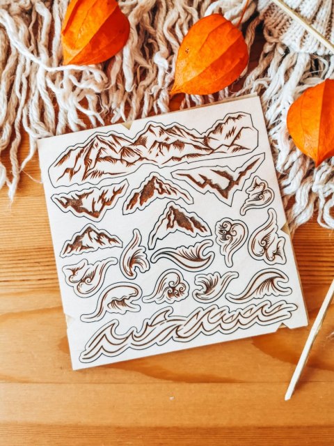 DEKOR - zestaw GÓRY & MORZE (14,5cm x 14,5cm) - - - (tatry, bieszczady, bałtyk, fale bałtyckie)