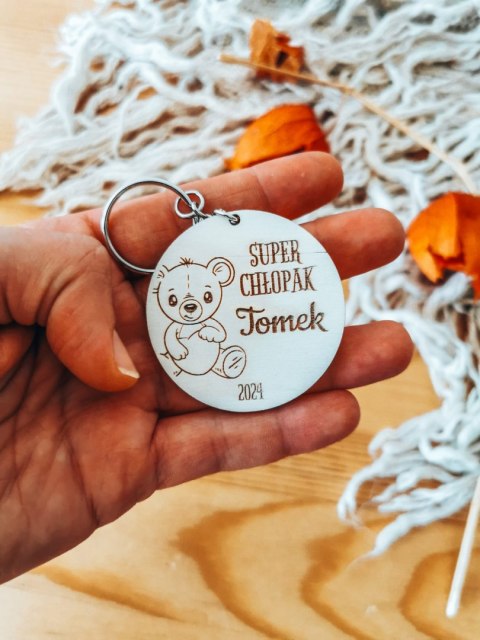 Dzień Chłopaka BRELOCZEK miś - 5cm (1szt) - z imieniem - - - (brelok)